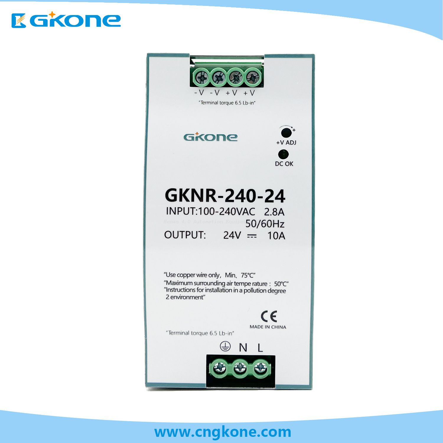 GKONE GKNR-240-24 240W 24V 10A DIN Rail Switching Power Supply | Industrial SMPS