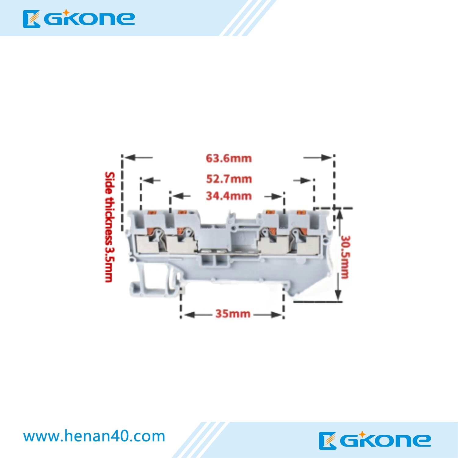 0.14-1.5mm2 PA66-V0 (2 input 2 output) Push in Feed Through Power Distribution Terminal Block