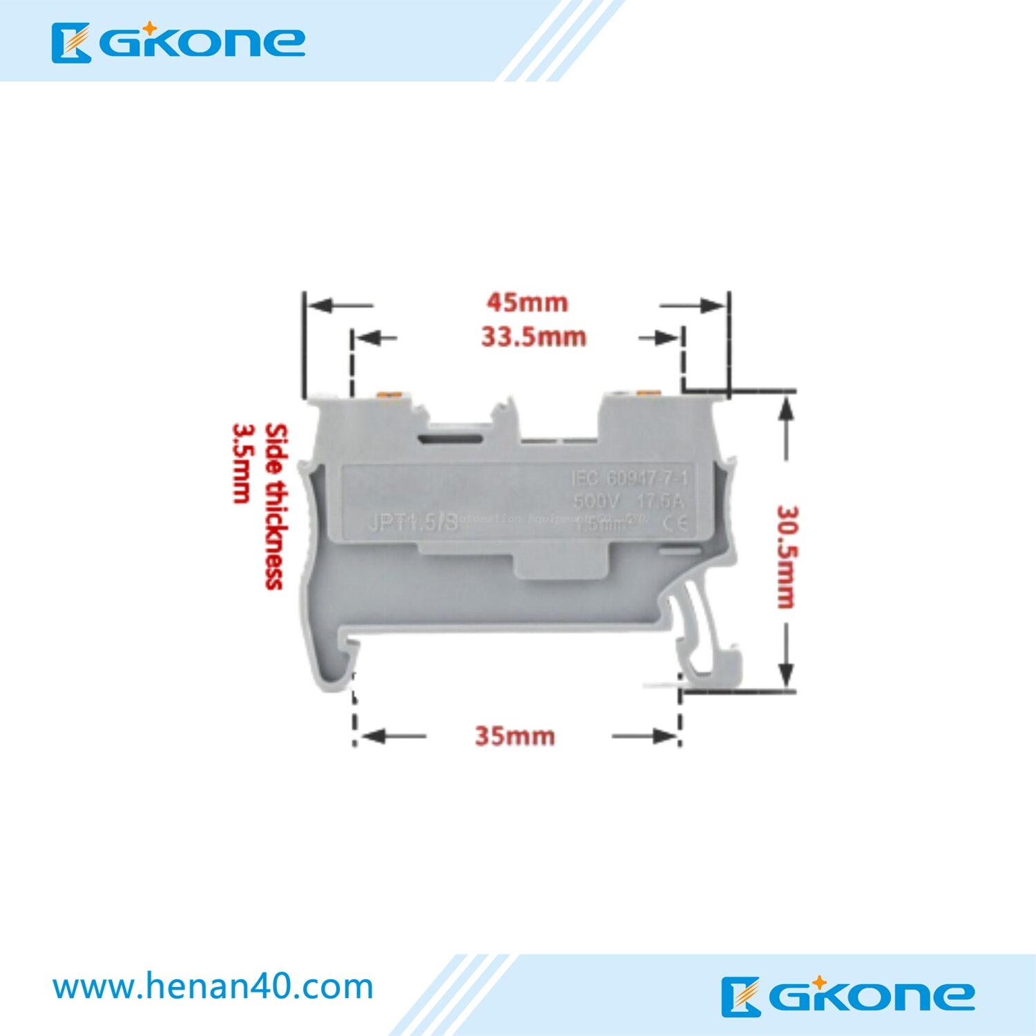 Push in PT1.5 26A 500V DIN Rail Wire Terminal Block for 0.14-1.5mm2 